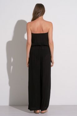 Ready for Summer Black Linen Strapless Jumper with High Leg Slits