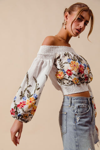 Floral Embroidered Off the shoulder top