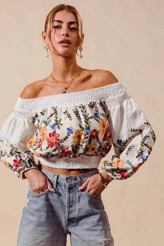 Floral Embroidered Off the shoulder top