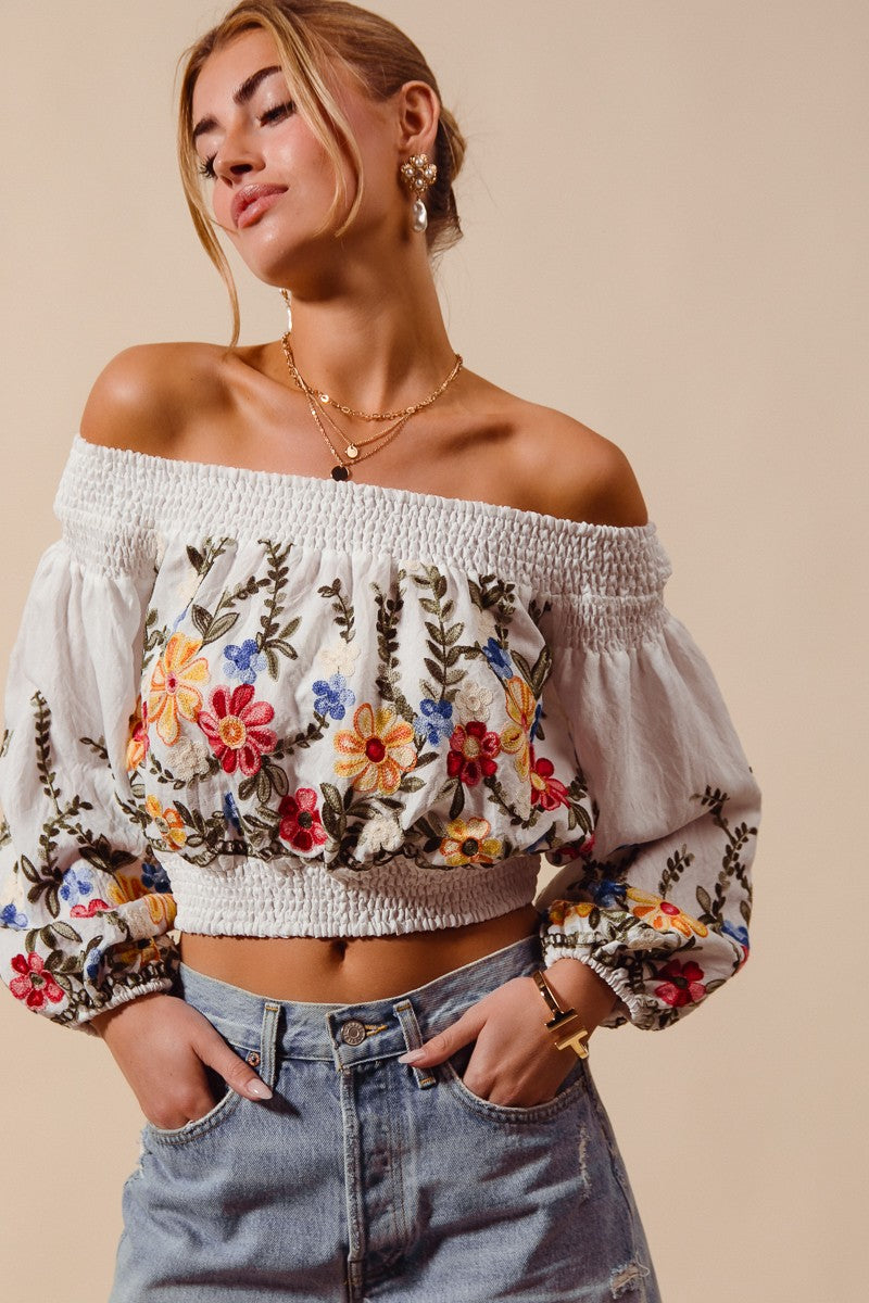 Floral Embroidered Off the shoulder top