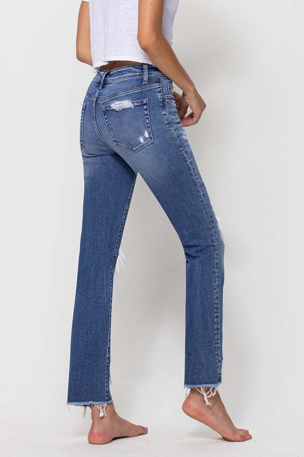 Flying Monkey SLEEP AND DANCE Mid Rise Distressed Ankle Slim Straight Jeans