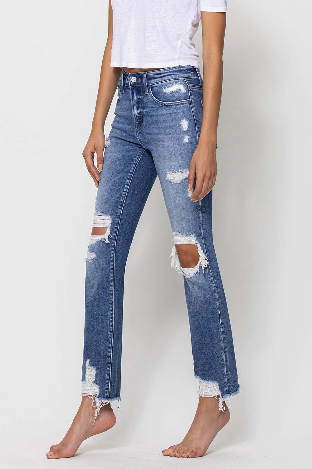 Flying Monkey SLEEP AND DANCE Mid Rise Distressed Ankle Slim Straight Jeans