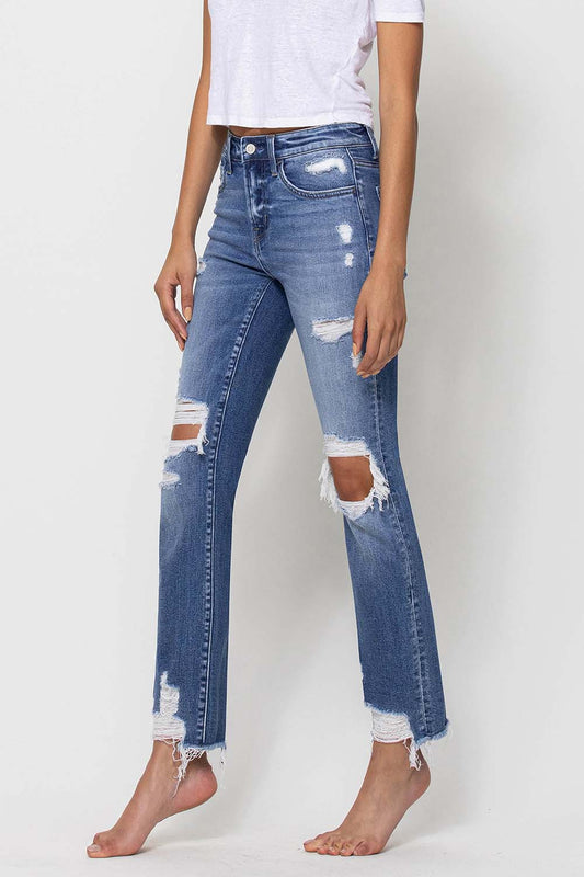 Flying Monkey SLEEP AND DANCE Mid Rise Distressed Ankle Slim Straight Jeans