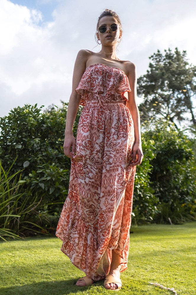 Adorable Floral Printed Wide Leg Tube Jumpsuit