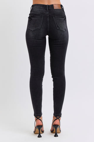 Judy Blue Mid Rise Tummy Control Skinny Jeans Black Wash