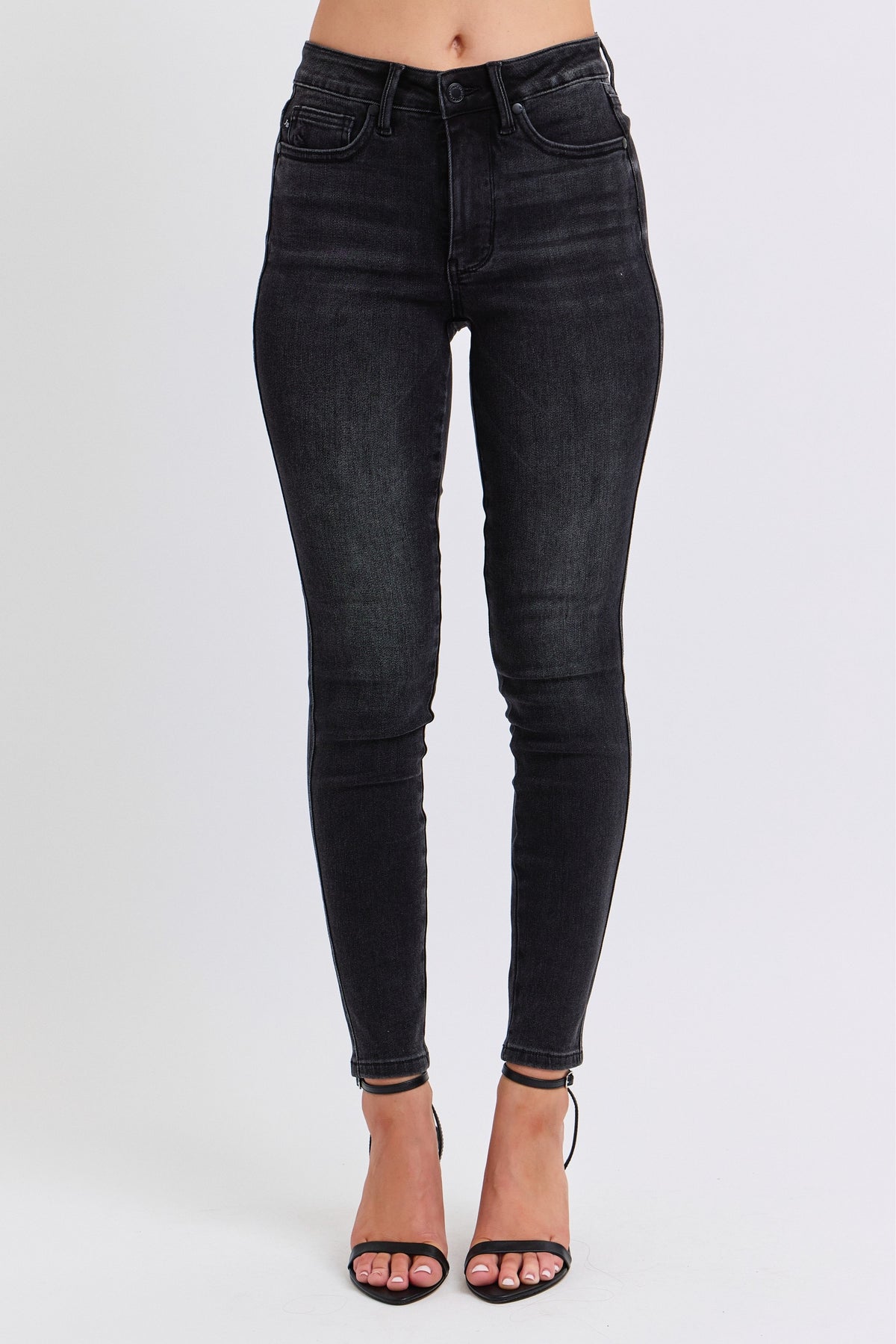 Judy Blue Mid Rise Tummy Control Skinny Jeans Black Wash