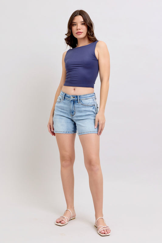 Judy Blue Mid Rise Vintage Wash Dad Shorts