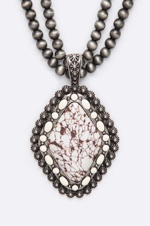 Large Stone Pendant Navajo Beads Long Necklace