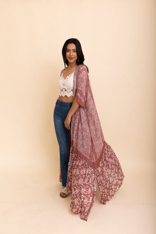 Long Paisley Flowy Kimono