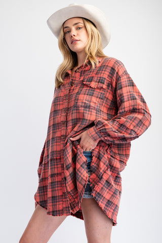 Oversized soft plaid button down flannel