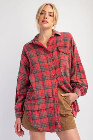 Oversized soft plaid button down flannel