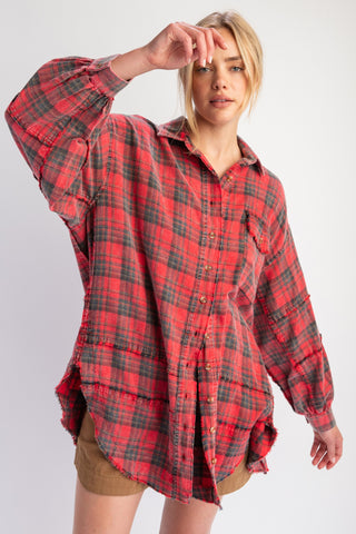 Oversized soft plaid button down flannel