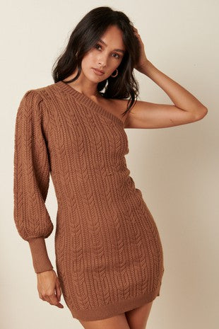 Sweater Knit One Shoulder Long Sleeve Dress