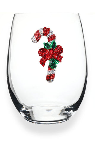 Candy Cane Jeweled Stemless Wine Glass