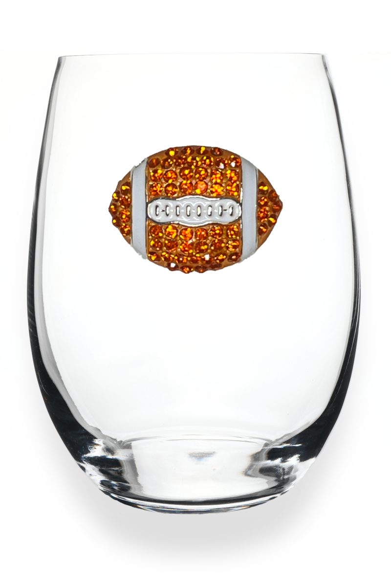 Football Jeweled Stemless Wine Glass