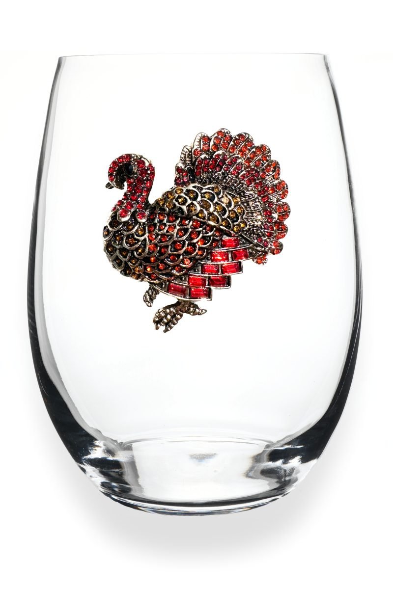 Thanksgiving Turkey Jeweled Stemless Wine Glass