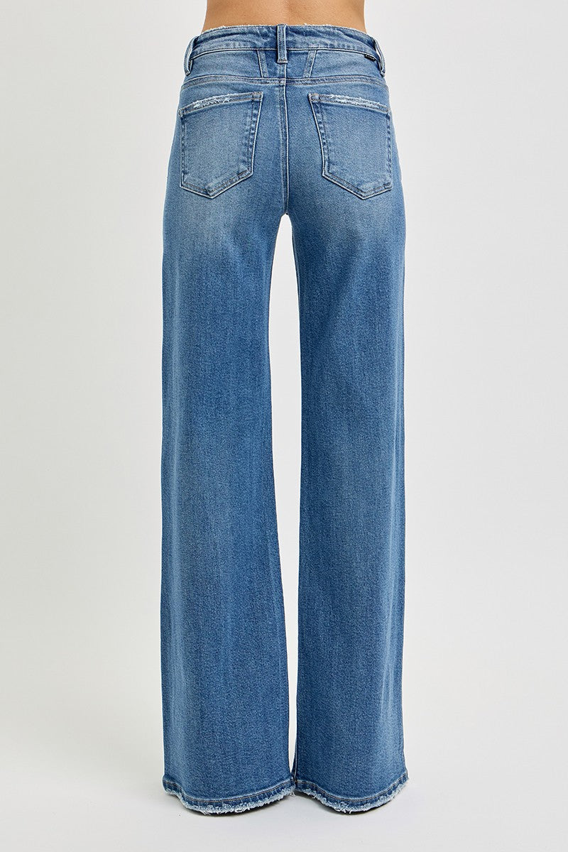 Risen Tummy Control High Rise Wide Leg Jeans Medium Wash