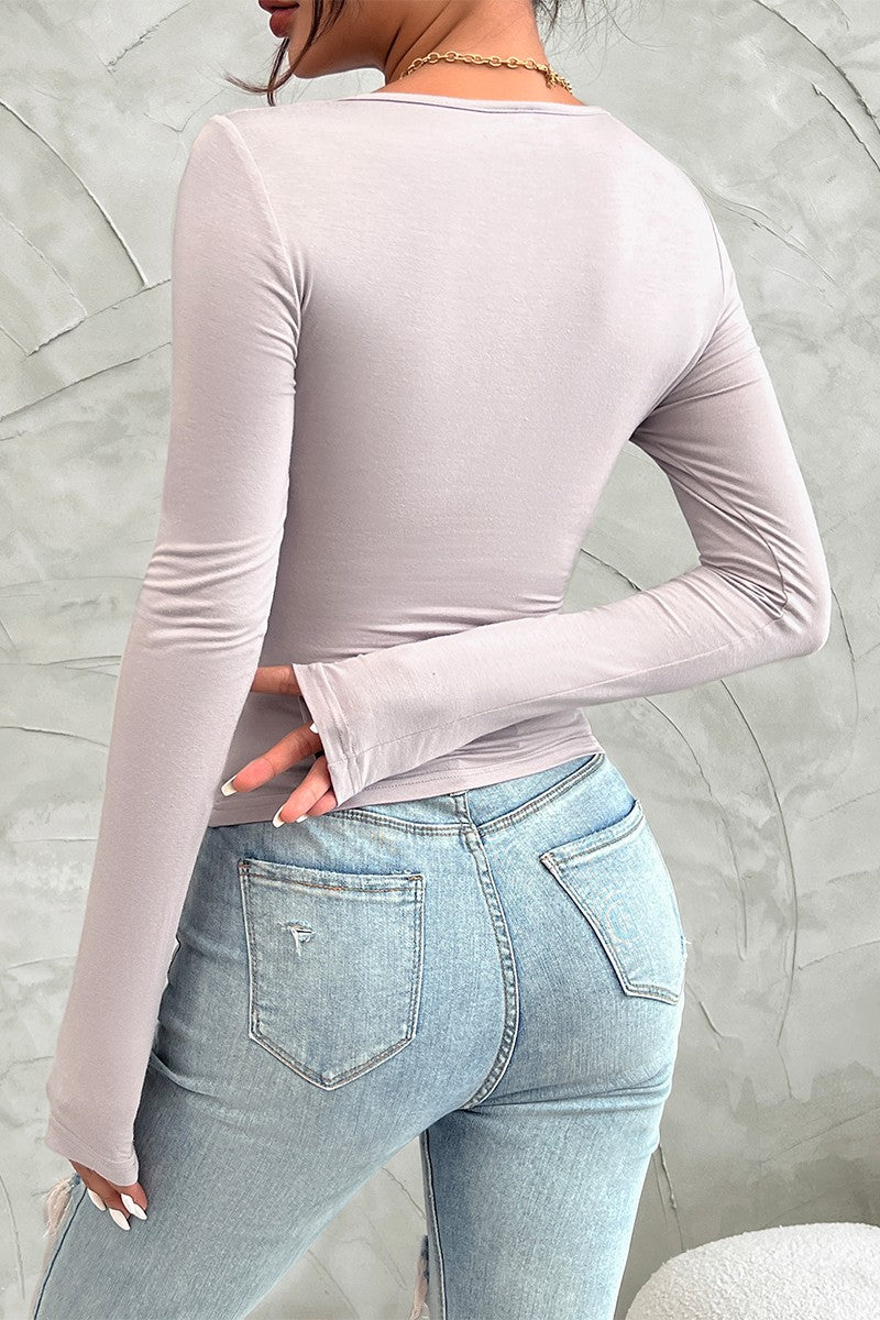 Deep V Neck Low Cut Twist Elastic Top