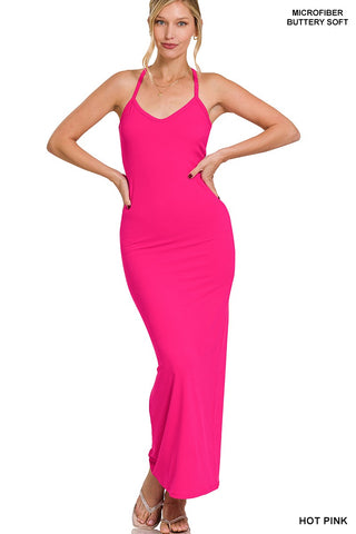 THIN STRAP RACERBACK  V-NECK MAXI DRESS