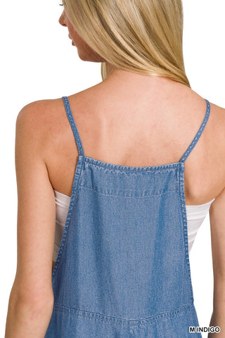 Comfy Washed Adjustable Strap Denim Looking Jumpsuit