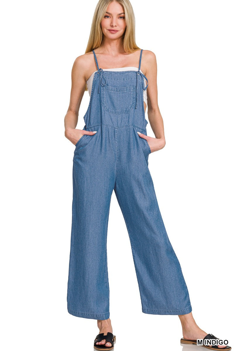 Comfy Washed Adjustable Strap Denim Looking Jumpsuit