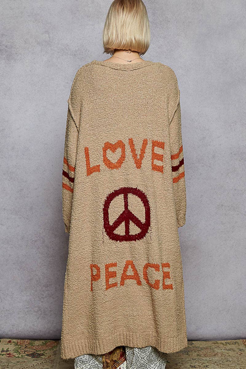 Unique super soft and comfy cardigan LOVE letter printed peace berber sweater