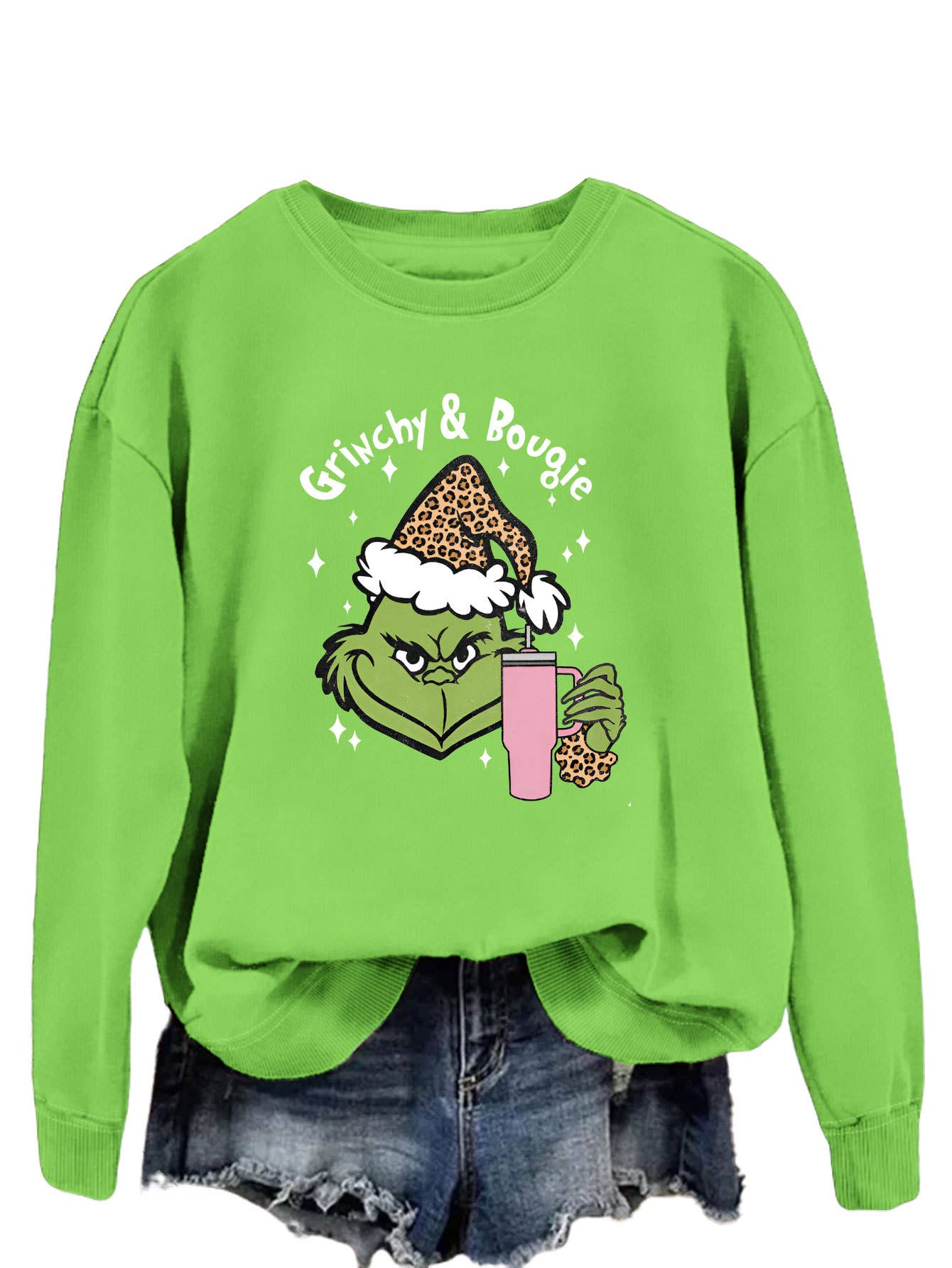 Fun and Cute Holiday Grinch & Bougie Graphic Christmas Sweatshirt