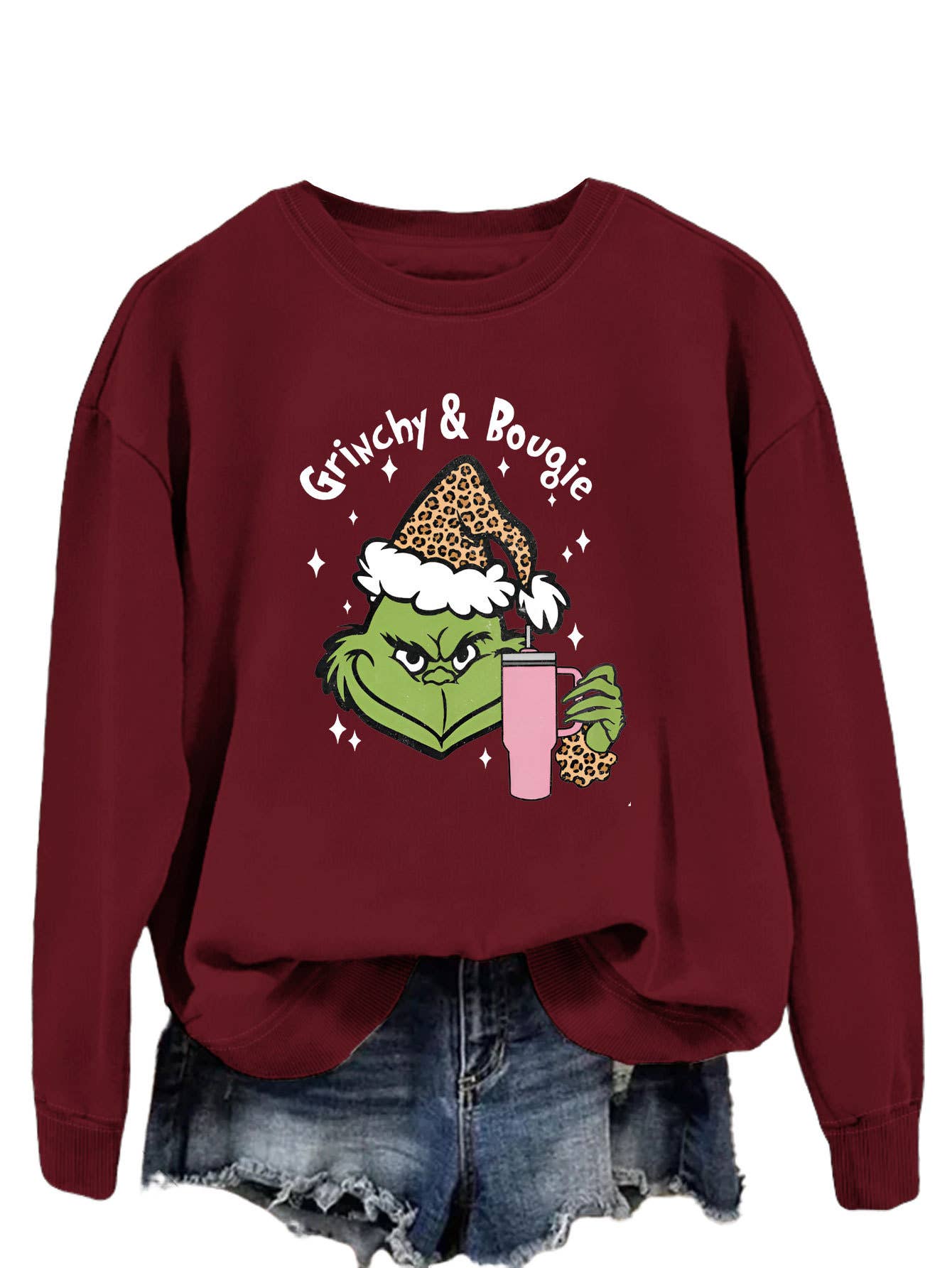 Fun and Cute Holiday Grinch & Bougie Graphic Christmas Sweatshirt
