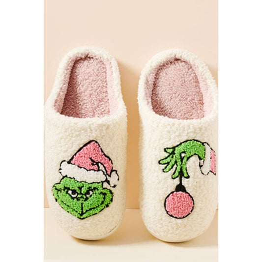 Christmas Grinch Adorable Fuzzy Fleece Soft Slipper