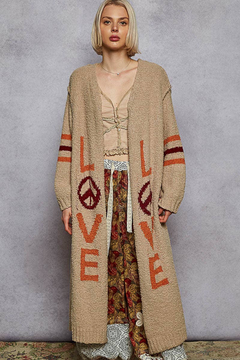 Unique super soft and comfy cardigan LOVE letter printed peace berber sweater
