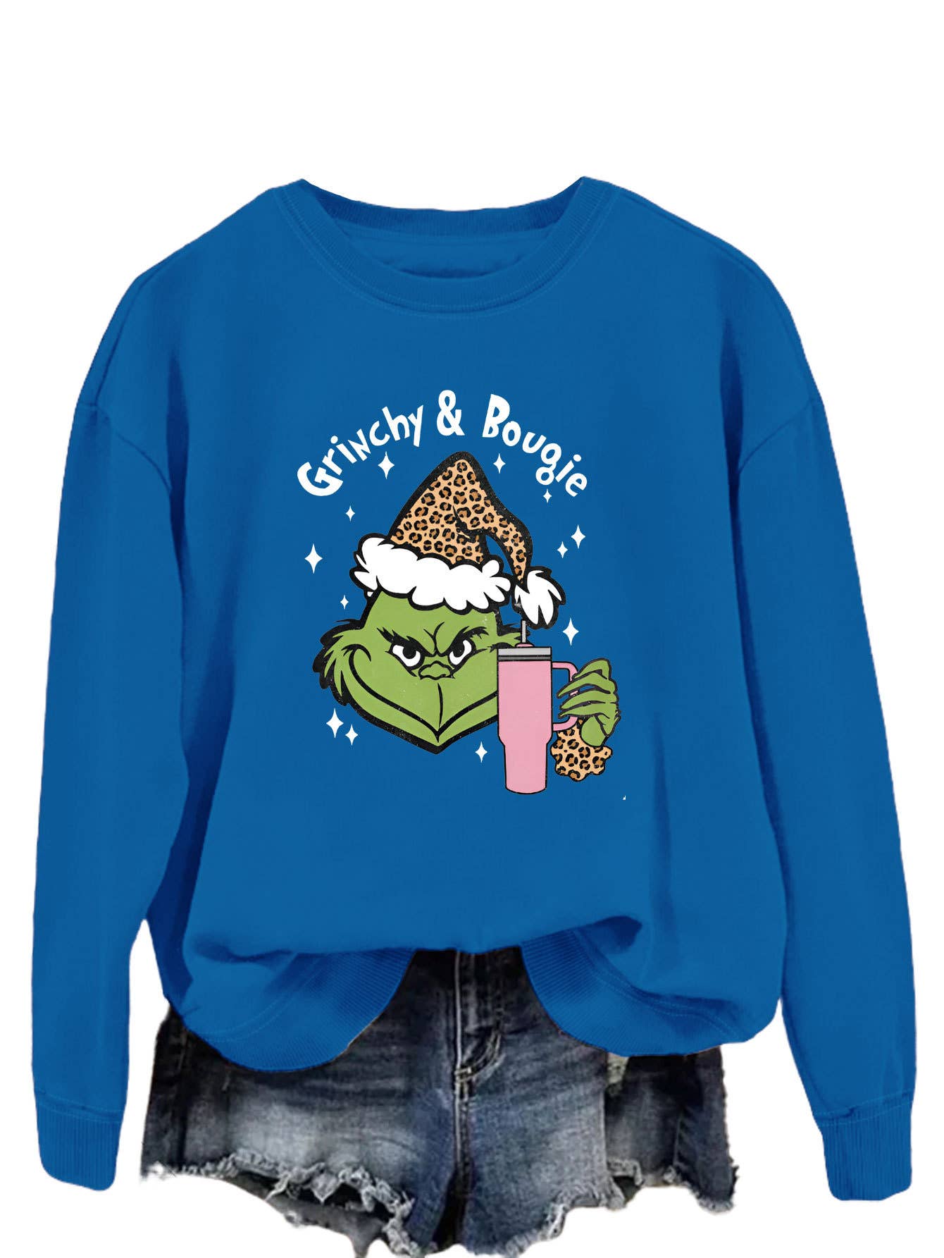 Fun and Cute Holiday Grinch & Bougie Graphic Christmas Sweatshirt