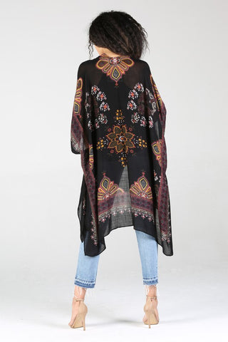 Printed Black Kimono