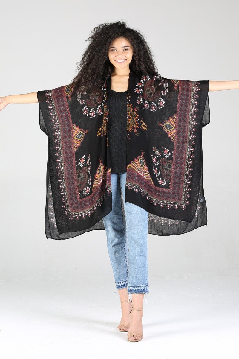 Printed Black Kimono