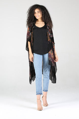 Printed Black Kimono