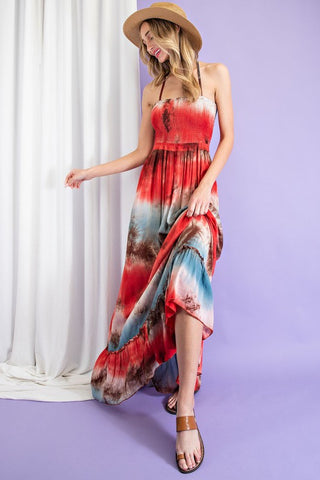 Tie Dye Halter Maxi Dress