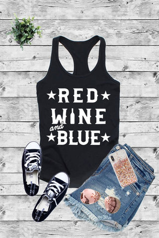 RED WINE and BLUE , Fourth of July , Graphic Printed Women Fit  Fitted Racerback Tank Top